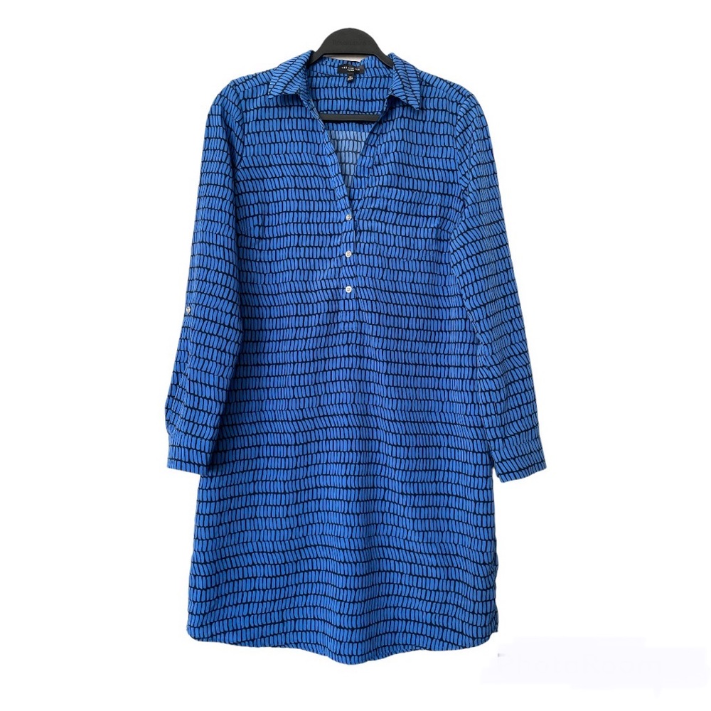 The Limited Ashton Roll Sleeve Blue Patterned Shirt Dress Size Medium